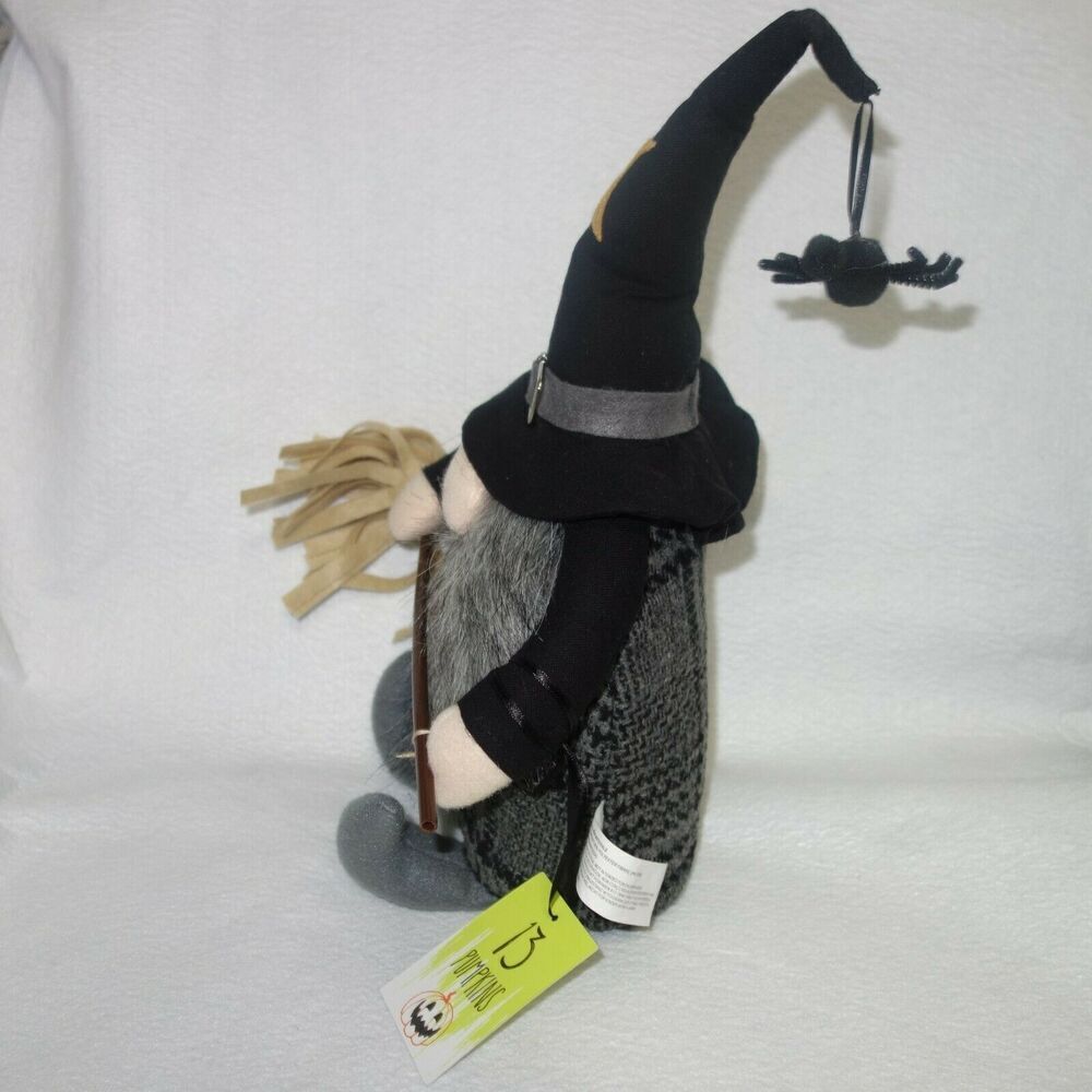 NEW Witch Gnome with Broom And Spider Weighted Shelf Sitting Halloween - Picture 4 of 9